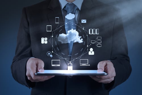 Businessman hand working with a Cloud Computing diagram on the new computer interface as concept